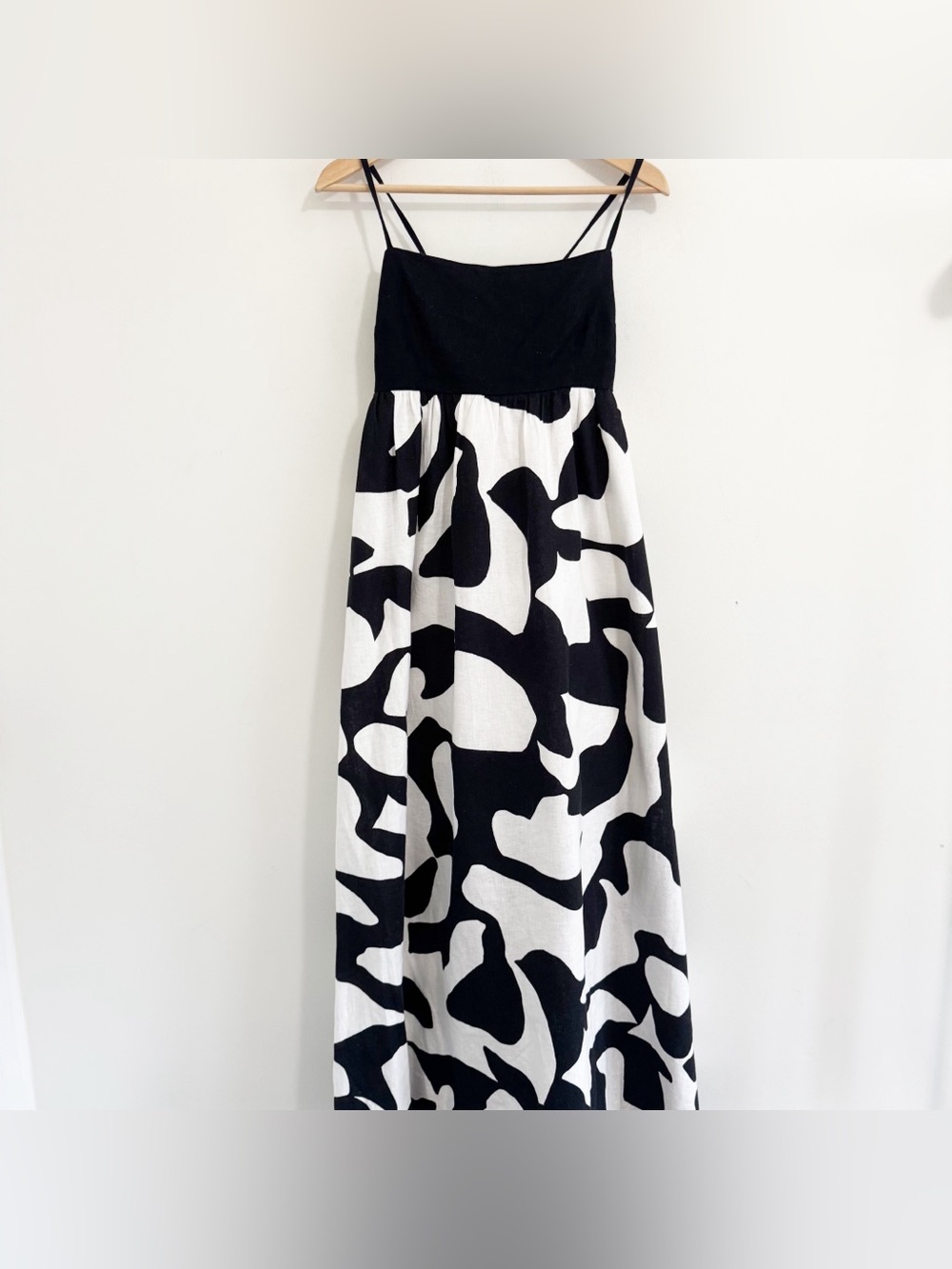 Abercrombie & Fitch Linen Blend Maxi Dress Black White Print Size Medium - Picture 3 of 9